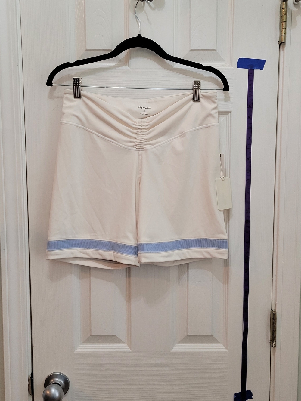 Anthropologie High-Waist Cream Shorts with Light Blue Trim